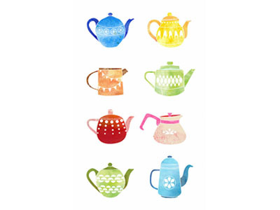 Teapots teapots vector watercolor
