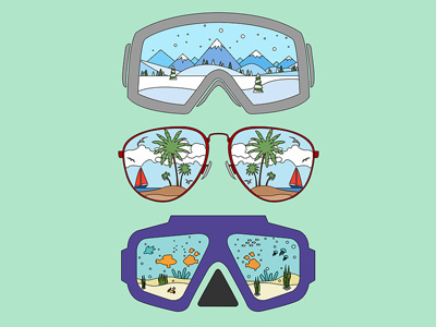 Reflections beach goggles reflections snow tropical underwater vector