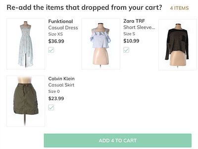 Popup modal to readd items to cart cart ecommerce modal popup retail