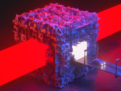 Out in town abstract car c4d cube night render retro vhs