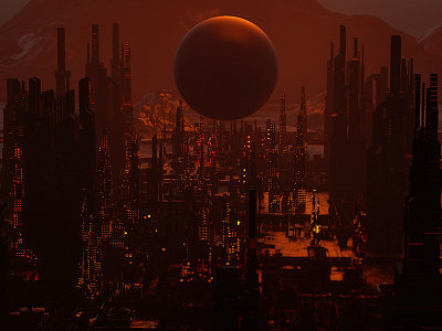 Red City 3d abstract c4d city game human mountain person render