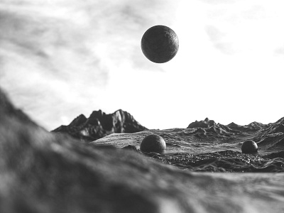 Balls on a mountain 3d abstract c4d design render