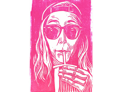 Soda Sippin' Linocut carving design graphic design illustration ink linocut portrait stamp