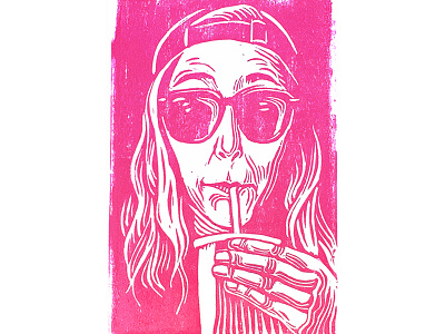 Soda Sippin' Linocut