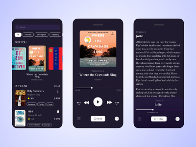 E-Book Reader Mobile App Design app app designe audiobook book book app audiobook dark theme design mobile mobile app store ui ux