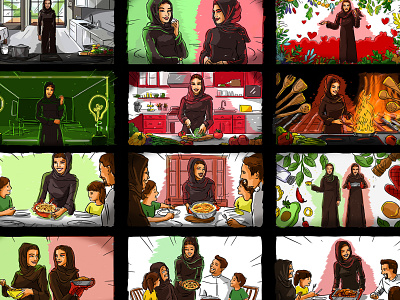 Love of Cooking Storyboard arab arabian cute design draawing freelance freelancer gcc illustration illustrator lady sketch storyboard storyboarding