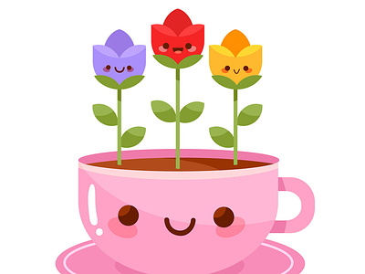 Kawaii Cup of Spring Flowers cup cup of coffee cup of jo cute cute art daisy drawing flower illustration flowers kawaii kawaii art kids love season spring springtime tulips