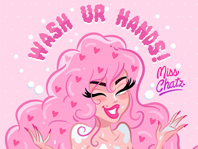 Wash Your Hands : COVID 19 19 chill clean corona coronavirus covid covid 19 cute freelance home hygiene illustration isolate pandemic pinup sexy shower stay vixen wash