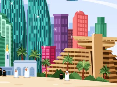 Doha Skyline Artwork arab buildings doha illustration palm qatar sheraton skyline trees