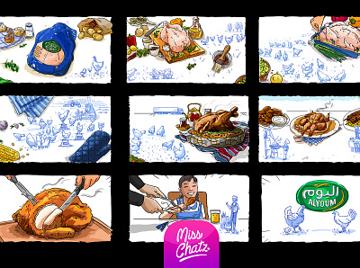 ALYoum Chicken Storyboard alyoum arab arabian chicken chicken logo digital illustration freelance illustration saudi storyboard storyboarding storytelling youm