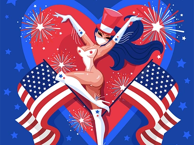 4th July PinUp 4th america corona covid flag illustration july july 4th lady pinup sexy star stars us usa vixen woman