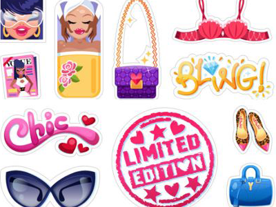 Viber Sticker Package By Miss Chatz fashion illustration magazine makeup massage purse relax shoes sticker sunglasses viber