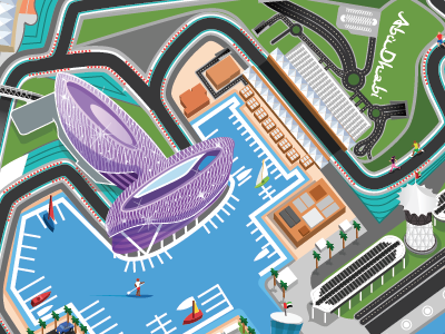 Map Illustration design farrari island map marina palm sail surf viceroy world bridge yas