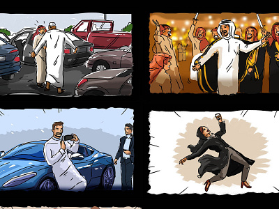 Quick + Rough Sketch Storyboard arab arabian cars color dance freelance freelancer illustration matrix rough sketch storyboard