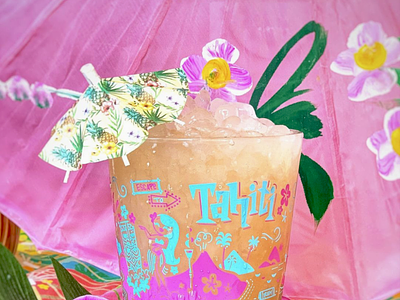 Escape to Tahiti blue cute design designer frelancer glass glasses mai paradise pink polunesian polynesia tahiti tai tiki tikitiki tiny tropical umbrella vibes