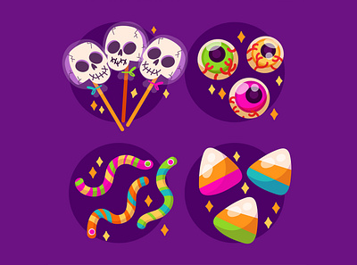 Halloween Candy Colletion candy collection corn cute freelance gummies halloween illustration lollipop skull vector worms