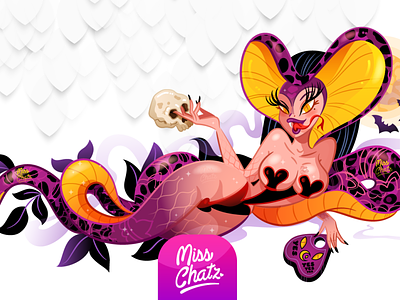 Slitherin Vixen babe bat costume freelance girl halloween illustration pinup pinup style purple serpent sexy snake vixen woman