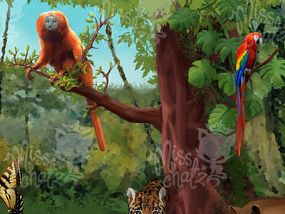 Living Planet Illustration boa ecosystem forest illustration jaguar living monkey parrot planet rain
