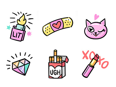 Girly Stickies: LINE Messenger Stickers chat cute diamond emoji girls lipstick lit love messenger patch teen ugh