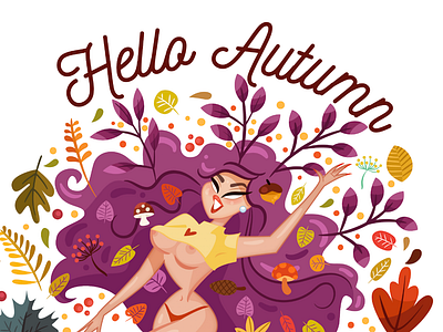 Hello Autumn arabian art autumn cropt top design drawing fall freelance helo holiday illustration lady leaves nature pinup season sexy sketch vixen winter