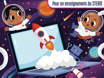 Book Cover Design: Linfo Pour Tous artist astronauts book children children art computer cover cover design ed eduaction freelancer kids learn school space teach