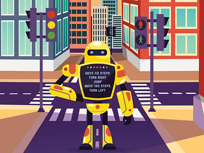 Robotics artwork book children illustration kids light programme road robot steps street traffic