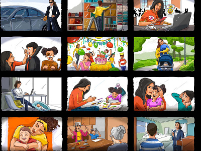 'AlAlali' Colored Storyboard ad advertising arab artist children empower family kids mom parenthood storyboard storyboarding women