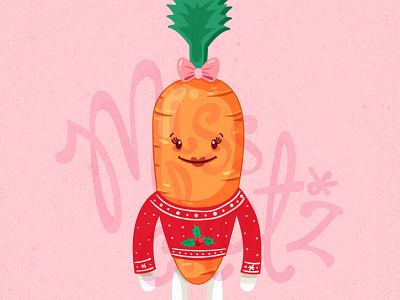 Kevin The Carrot's Wife Katie aldi carrot cartoon christmas cute female freelance illustration kids ladies pink sweater vector vegetable veggie winter woman xmas