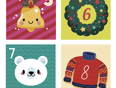 Advent Christmas Countdown advent advent calendar bear bell calendar christmas cute freelance holiday illustration kawaii season sweater xmas