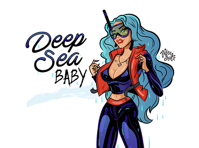 Deep Sea Baby blue character chick cute freelance illustration lady mamacita miami scubadiving sexy south beach suit water