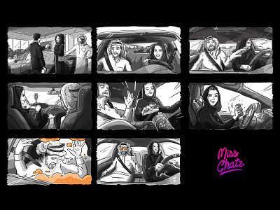 SunTop Storyboard advertising arabian artist beverage car drink gcc gulf hijab man mena middle east sketch storyboard suntop woman