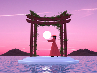 Water Gate 3d 3d illustration aesthetic animation architecture archviz branding design digital art digital illustration girl graphic design illustration japanese landscape logo motion graphics nft ui vector