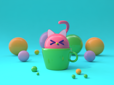 Cup of hidden cat 3d c4d cat character cinema 4d creative cute cute 3d design illustration ui