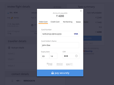 Payment page booking checkout credit dailyui debit debit card lightbox pay pay securely payment payment gateway ui