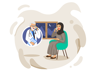Telemedicine Illustration app arab call clean doctor flat illustration landing telemedicine ui vector