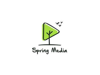 Spring Media brand cinema fly green idea logo logos mark movie play tree