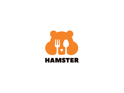 Hamster brand branding flat food fork hamster idea illustration logo logos mark minimal orange spoon vector