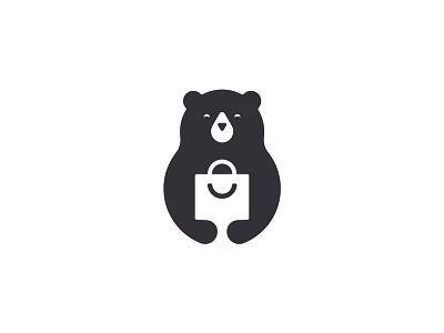 Good Bear Market animal bear black cart flat funny icon idea logo logos mark market minimal shop