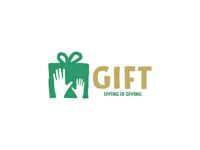 GIFT app bag behalf brand children flat gift green hand help icon idea logo logotype minimal