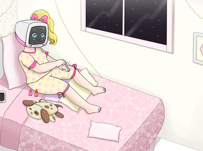 Cute Room cute girl illustrat robot