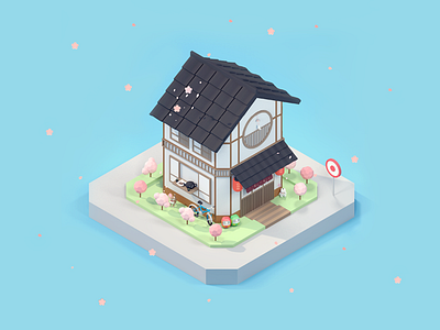 japan_isometric c4d day house illustration isometric japan japanese