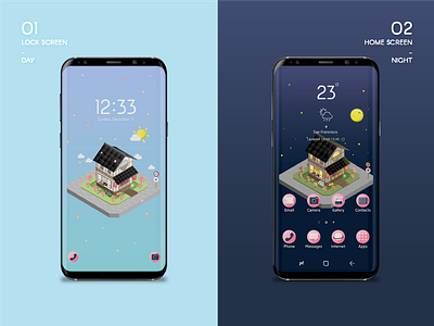 samsung galaxy theme_japan ver. day illustration isometric japan japanese night theme