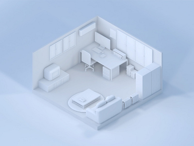 clay room iso:) c4d clay illiustration isometric room white