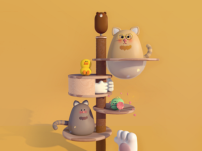 woojee c4d cat character cute flower illustration kakao line