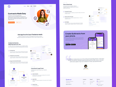 Quiktract - Contracts & General Freelancer tools contract ui cta ui design features ui freelance freelance ui freelancer web home page illustration landing page law motion graphics purple ui ux vector