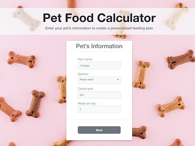 Pet Food Calculator - Pet Information app design pet food prototype ui ux