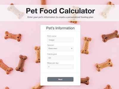 Pet Food Calculator - Pet Information