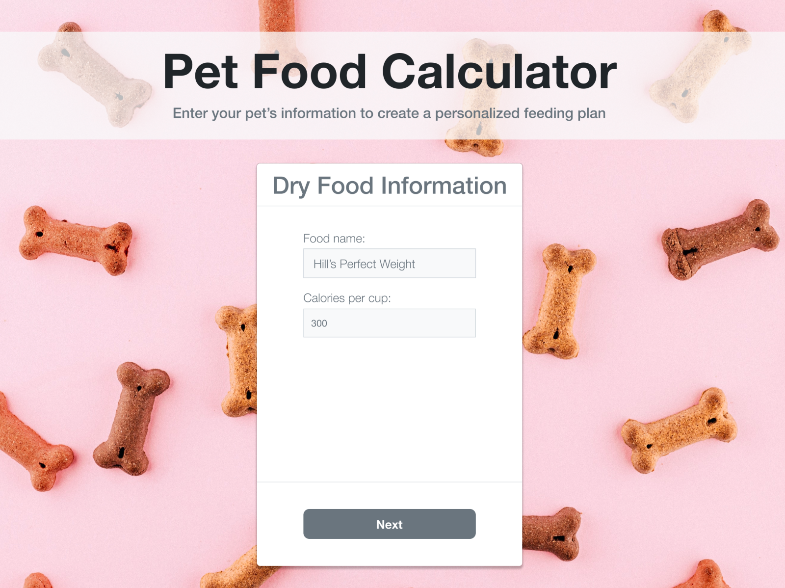 Pet Food Calculator Dry Food Information by Hollis Colburn on Dribbble
