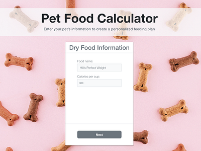 Pet Food Calculator - Dry Food Information