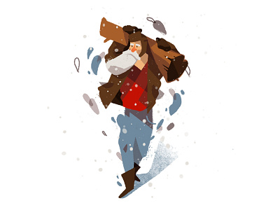 Lost in the Snow art character design illustration log love lumberjack man old snow walking winter